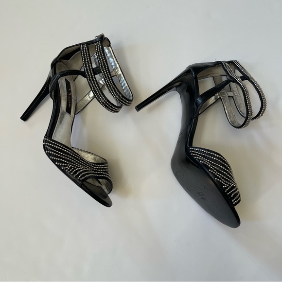 Black Rhinestone Embellished Open-toe Strappy Stiletto Heels - Picture 10 of 13